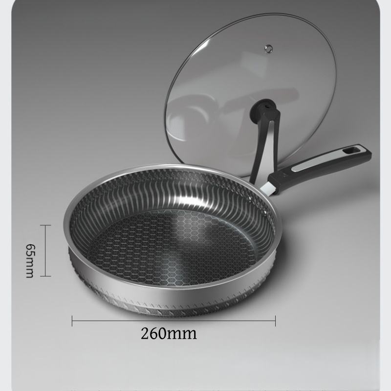 316 Stainless Steel Flat-Bottom Deep Skillet with Honeycomb Non-Stick Coating
