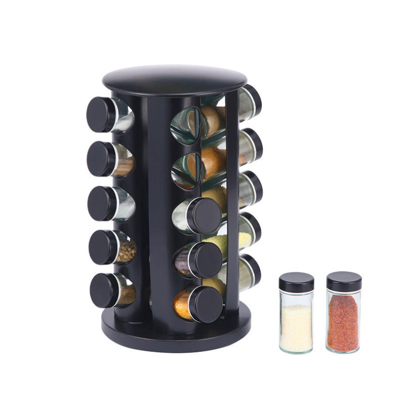 Rotating Kitchen Spice Glass Rack with Freestanding Spice Organizer Shelf