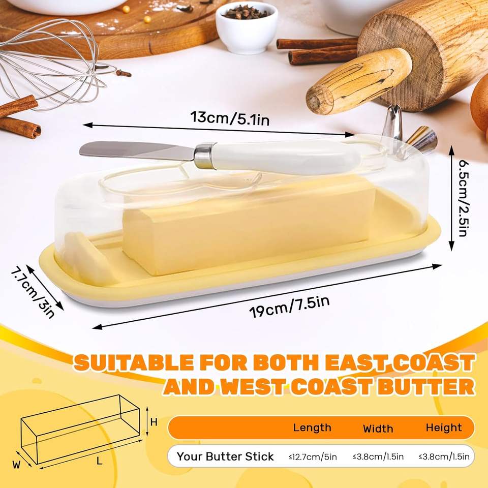 Butter Cheese Box Stainless Steel Knife ABS Fresh Storage for Countertop Fridge Cheese Butter Dish Lid Butter Cutter