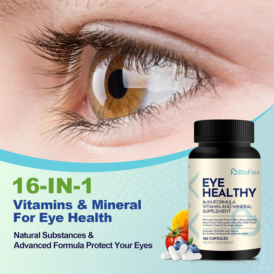 BioFlex OEM 16-in-1 Herbal Formula Zeaxanthin Lutein Blueberry Vitamins Minerals Adult Eye Health Vision Capsules