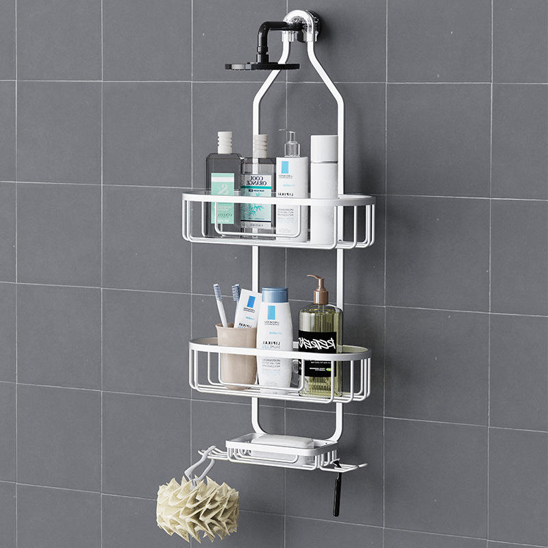 Aluminum Wall Self-Adhesive Shelves Bathroom Organizer Rack with Hooks