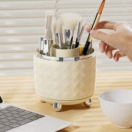 360-Degree Rotating Makeup Organizer with Brush Holder