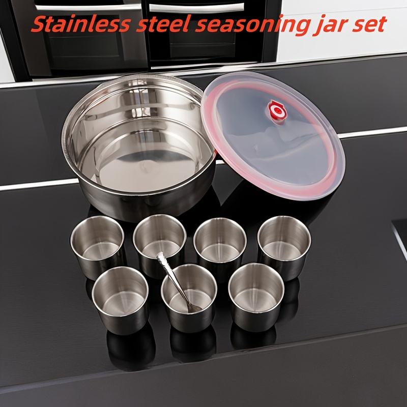 Luxury Stainless Steel Spice Jar Set Sugar Bowl Spice Containers with Spoon Glass Storage Box Set