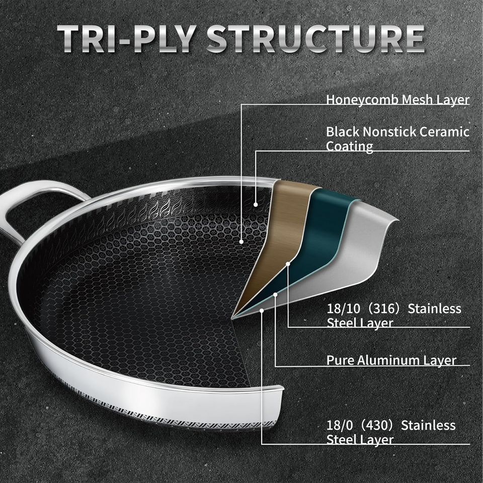 18/10 Thickened Stainless Steel Export Full Flower Honeycomb Frying Pan for BBQ Seafood Dish Dry Pan Grilling Fried Steak