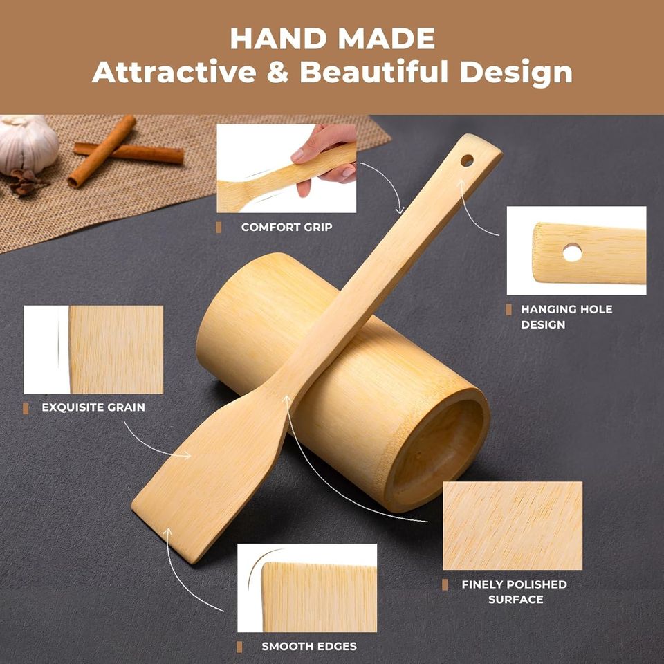 Durable Eco-Friendly Kitchen Utensil Set Made of Wood and Bamboo with Holder, Home Cooking Tools Set