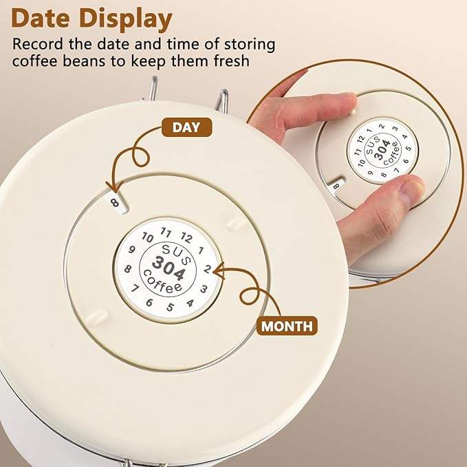 Airtight Stainless Steel Coffee Bean Storage Container with Measuring Spoon