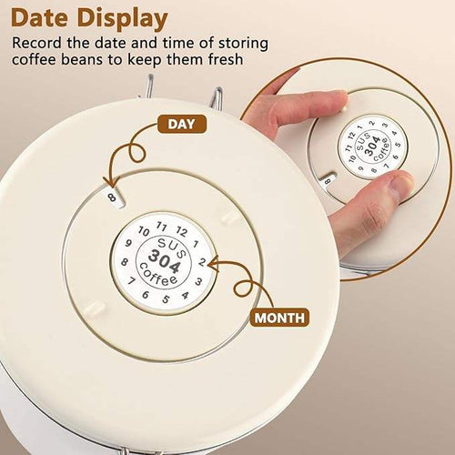 Airtight Stainless Steel Coffee Bean Storage Container with Measuring Spoon