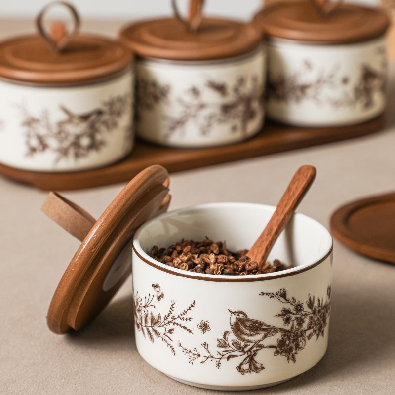 French Style Ceramic Spice Jars Set for Home Kitchen