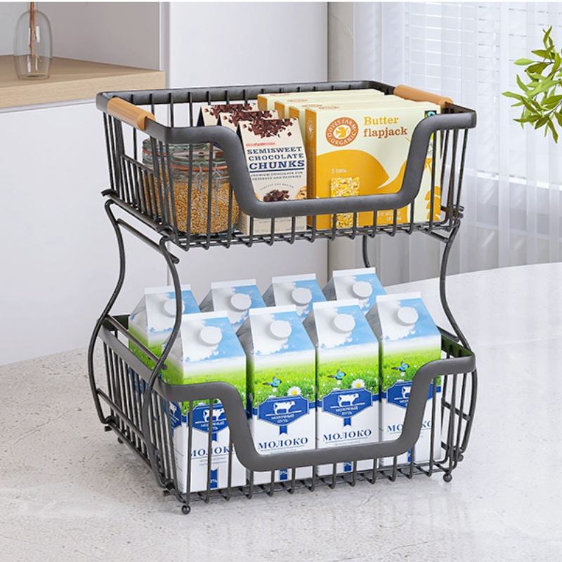 2-Tier Kitchen Shelf with Carbon Steel Baskets and Cabinet Rack