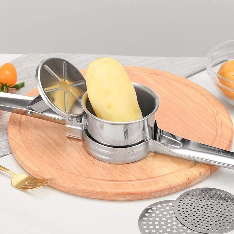 Portable Stainless Steel Potato Masher with 3 Interchangeable Discs - Easy-to-Use Crushing Tool for Home Use