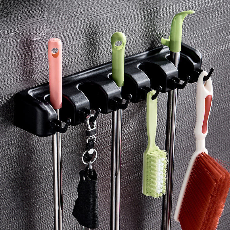 Multifunctional Wall Mounted Mop Holder with Hook for Drain Storage