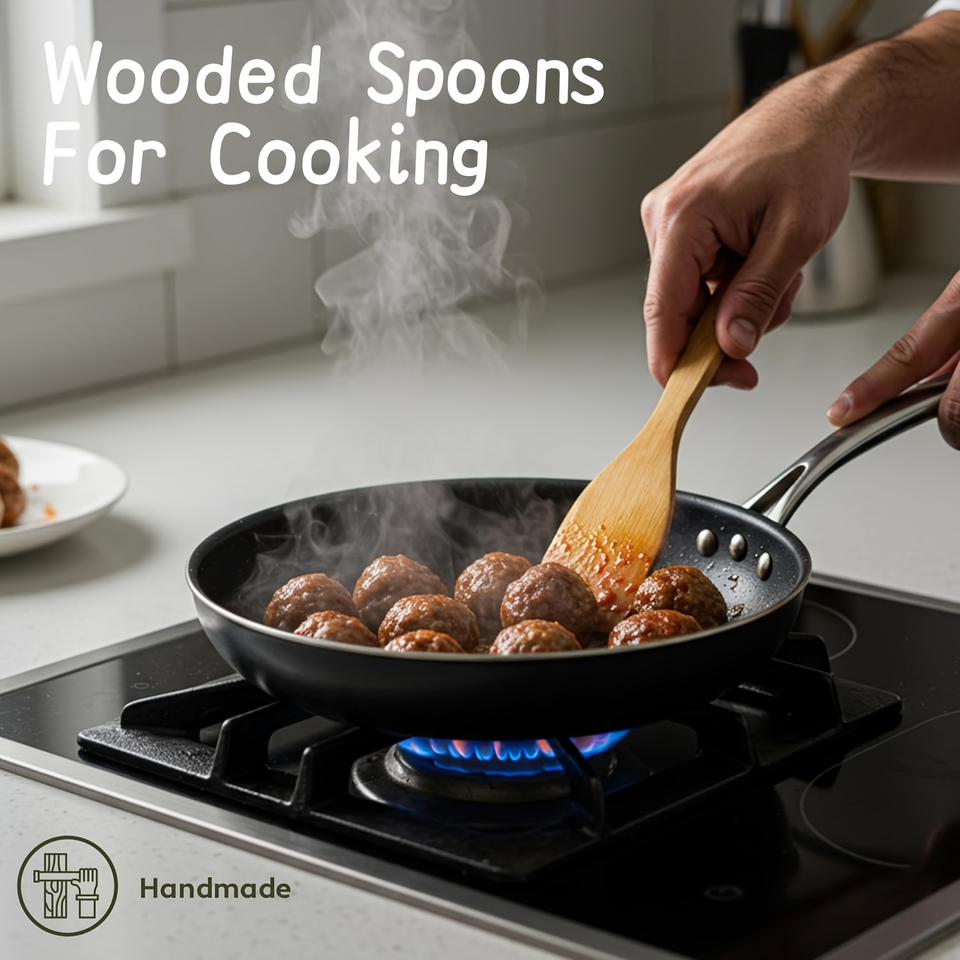 Bamboo Cooking Spoon Set for Everyday Kitchen Use - Durable, Easy to Clean, Sturdy, Lightweight, Heat Resistant