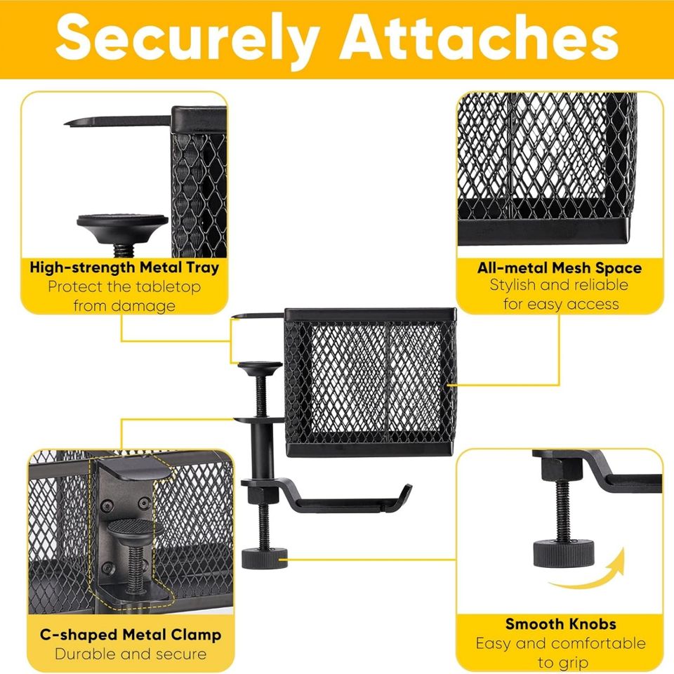 360° Rotating Headphone Stand Under Desk with Detachable Storage Box for Cup and Pen Holder and Drink Holder Desk Accessory