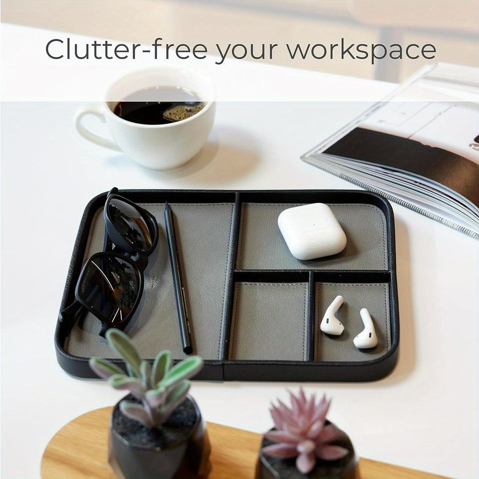 Modern Minimalist Leather Valet Tray Stylish Two-Tier Bedside Organizer for Men for Keys for Kitchen Use