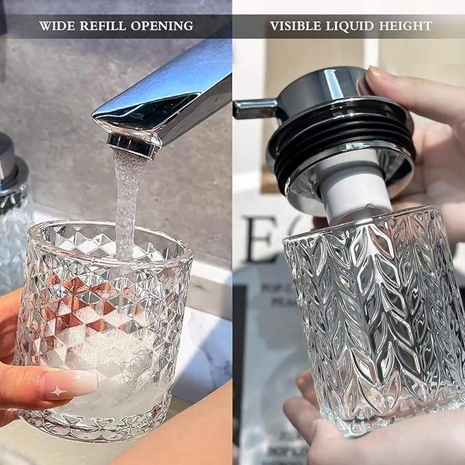 Refillable Clear Glass Pump Bottle for Kitchen and Bathroom Foam Soap