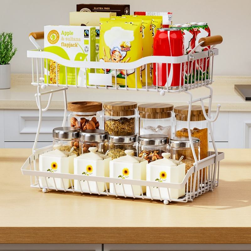 2-Tier Kitchen Metal Shelf Portable Metal Shelf Removable Multi-Layer Fruit Holder Kitchen Fruit Basket