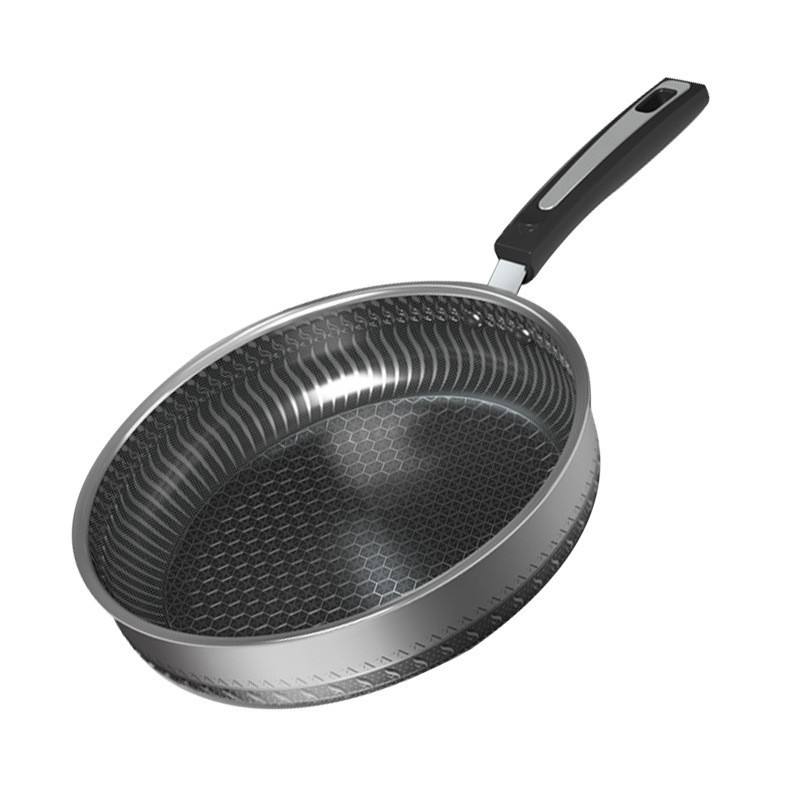 316 Stainless Steel Flat-Bottom Deep Skillet with Honeycomb Non-Stick Coating