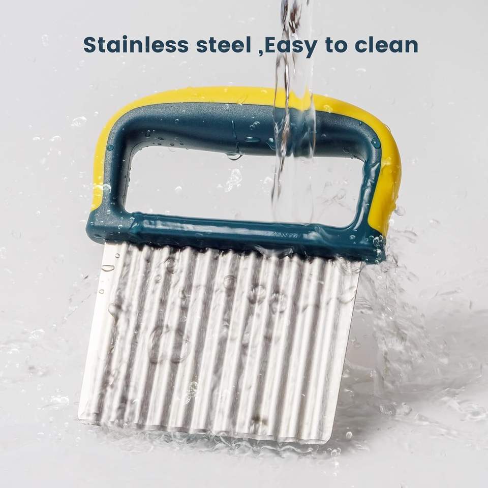 Manual Potato Chip Slicer Stainless Steel with PP Cover Modern Wave Blade Kitchen Tool