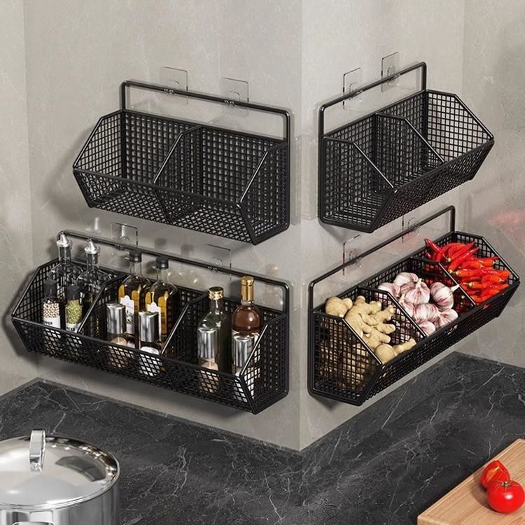 Hanging Wire Kitchen Storage Basket Self-Adhesive Cabinet Door Organizer Pantry Organization Rack No Drilling