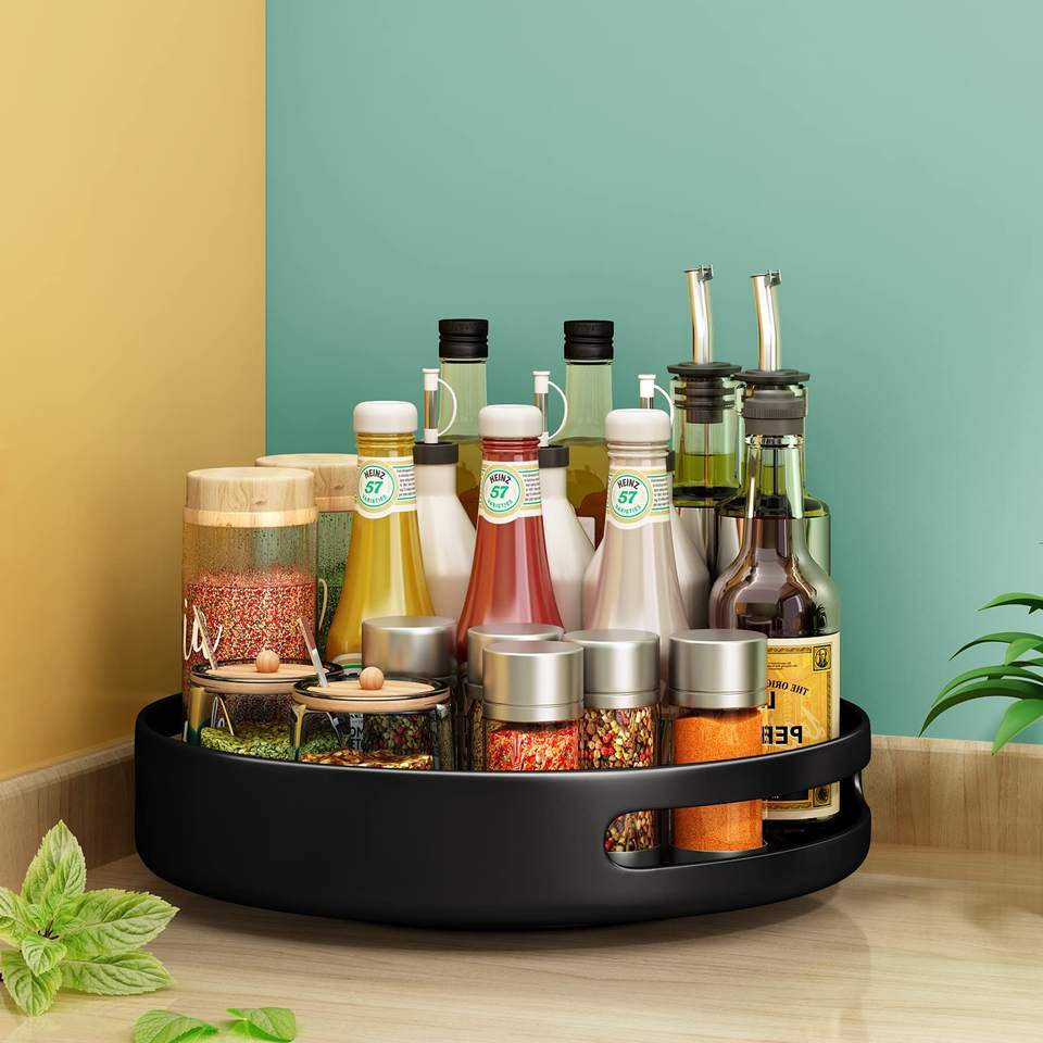 Creative Carbon Steel Multifunctional Space-saving Kitchen Storage Spice Rack Turntable Cabinet Organizer