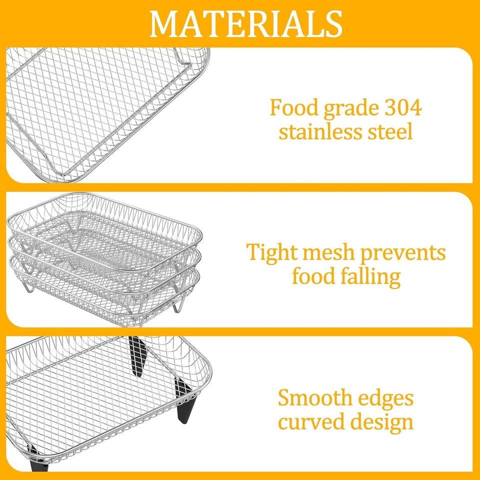 Stainless Steel Air Fryer Accessory Set - French Fries Basket, Grill Rack, Chip Rack, Oven BBQ/Baking Net