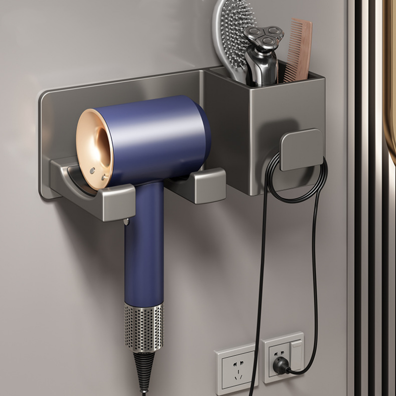 Modern Wall-Mounted Bathroom Storage Shelf for Hair Dryer and Cosmetics