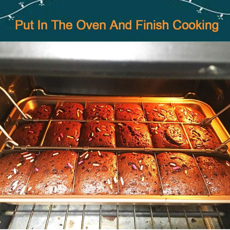 Brownie Skillet Pan Divider - Durable Metal Cake Pan for Baking 18 Pre-Cut Square Brownie Bites Cakes