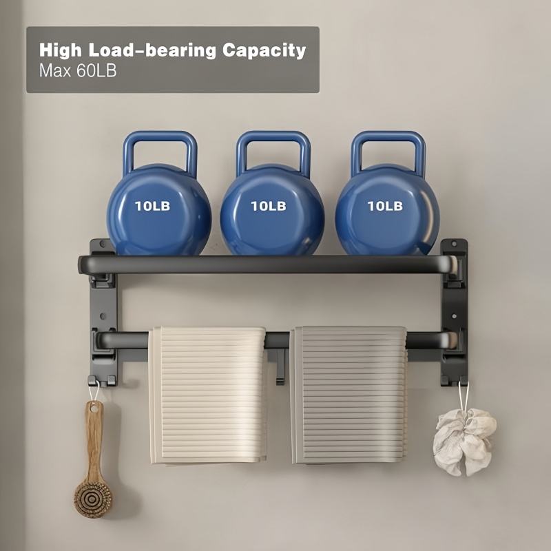 Foldable Bathroom Shelf with Hooks for Towel Storage Organization