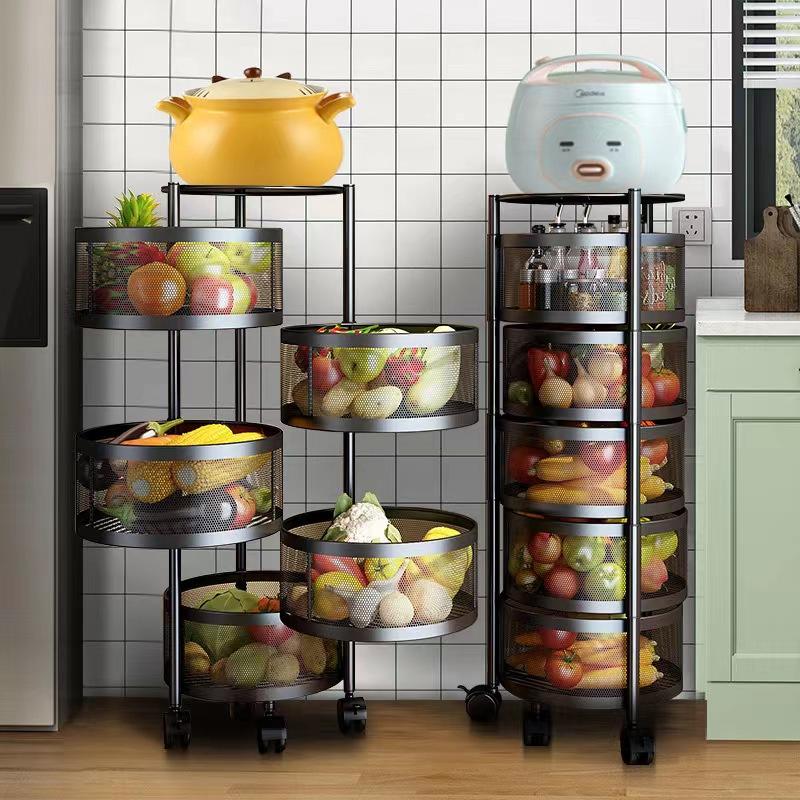 Rotating Utility Trolley Cart Kitchen Storage Rack Organizer with Wheels