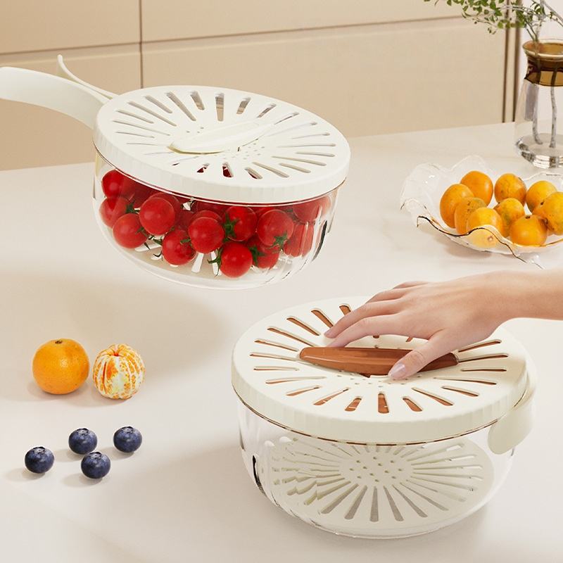 Fruit and Vegetable Washing Bowl with Strainer, Drain Basket, Refrigerator Produce Storage Container