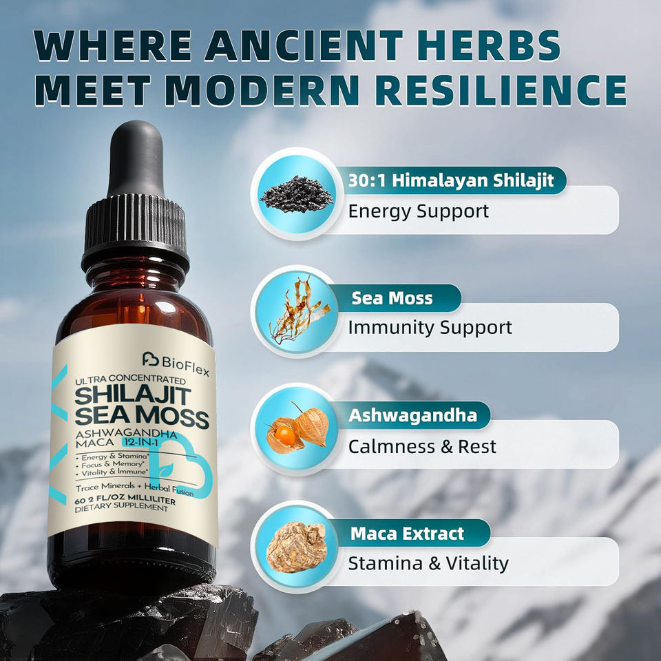 OEM Liquid Drops with Irish Moss, Ashwagandha, Maca, Lion's Mane Mushroom, and Soursop for Energy, Antioxidants, and Immune Support