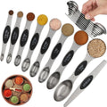 Double-Ended Magnetic Measuring Spoon Set, 9-Piece Black Handle Stainless Steel Dual-Sided Leveler for Cooking Baking