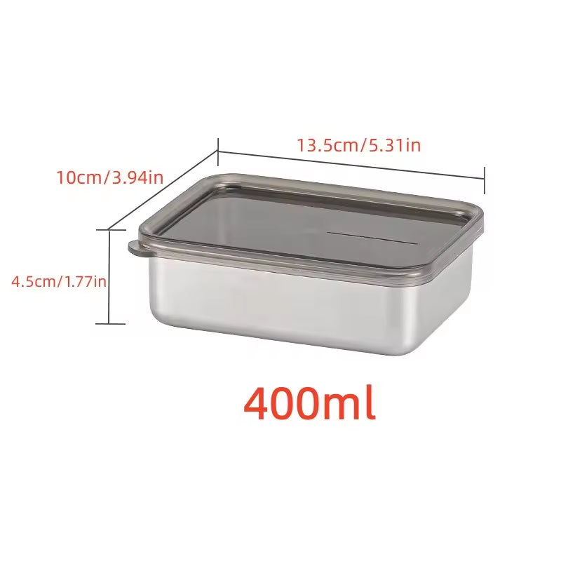 Stainless Steel 304 Airtight Food Storage Box 400ml with Transparent Lid for Vegetables/Meat/Fruits