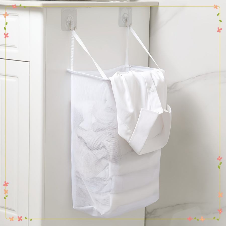 Reusable Polyester Laundry Basket for Bathroom Wall Storage Without Drilling