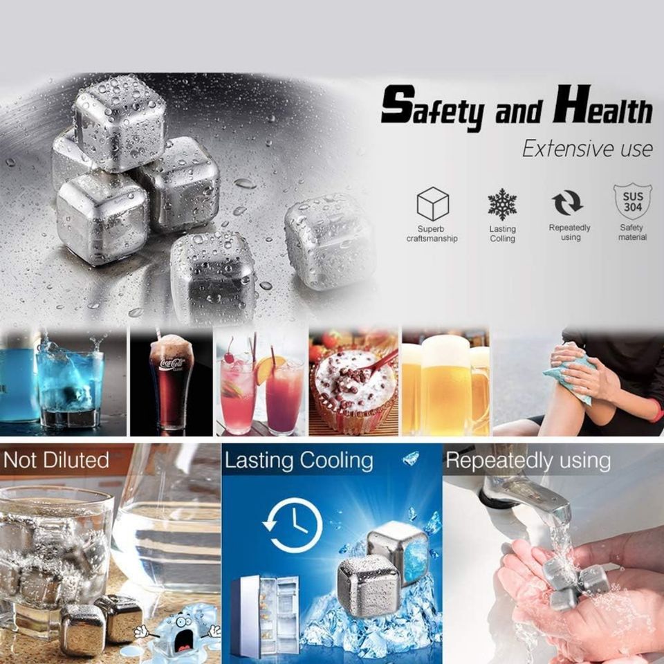 Reusable Stainless Steel Whisky Stones and Ice Cubes for Cooling Wine and Beverages