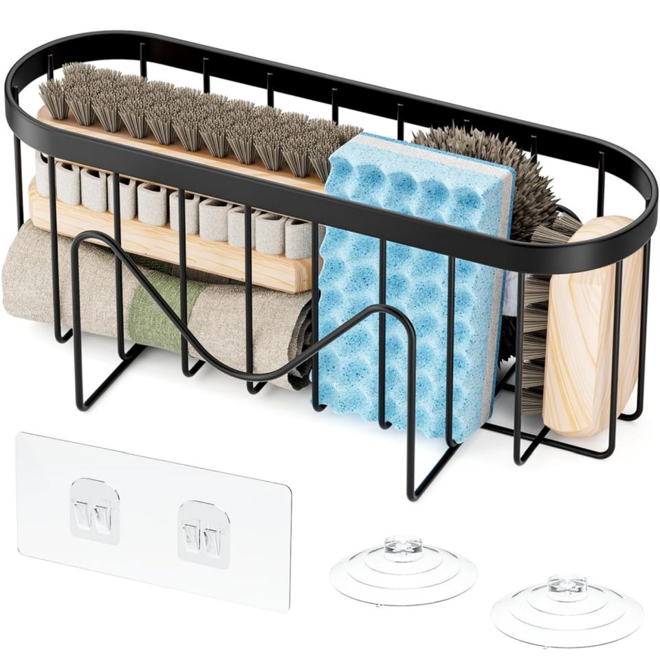Bathroom Iron Wall Mount Organizer Shelf Set Stainless Steel Sink Caddy Sponge Holder Multifunctional Storage Shelves