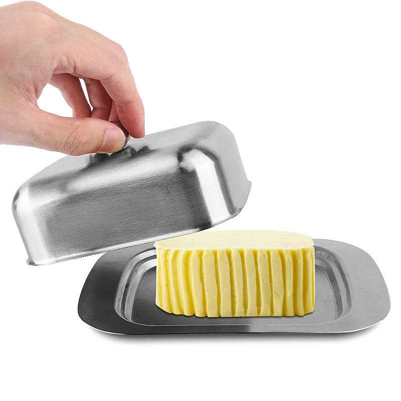 Stainless Steel Butter Box with Lid and Handle for Cheese, Cake, and Dessert Storage