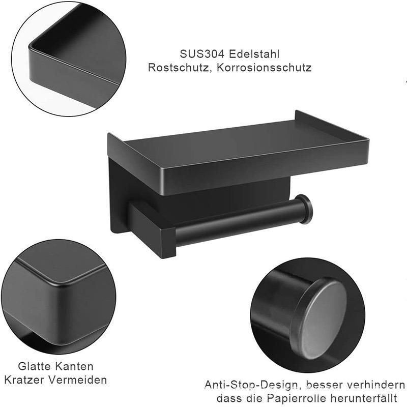 Bathroom Toilet Paper Holder with Phone Shelf Wall Mount