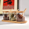 Japanese Glass Spice Jar Storage Set with Bamboo and Wooden Lid