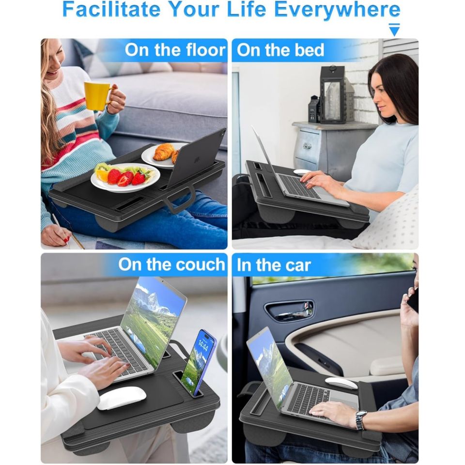 Large Portable Laptop Desk with Wrist Rest Mouse Pad Cushion Drawer Organizer for Adults to Organize Phones and Tablets