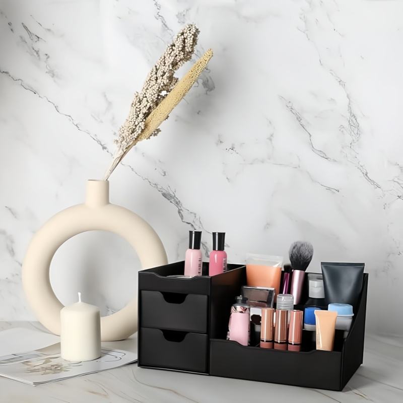 Large Black Cologne Organizer for Men Rectangular Plastic Vanity Organizers Perfume Holder