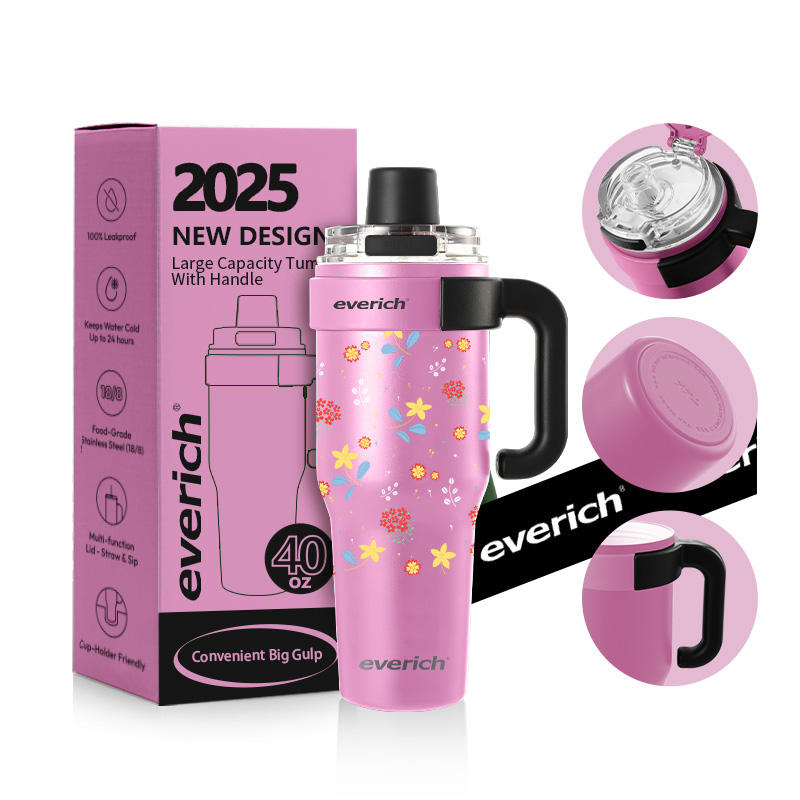 40oz Double-Wall Stainless Steel Beer Mug with Handle and Straw Lid