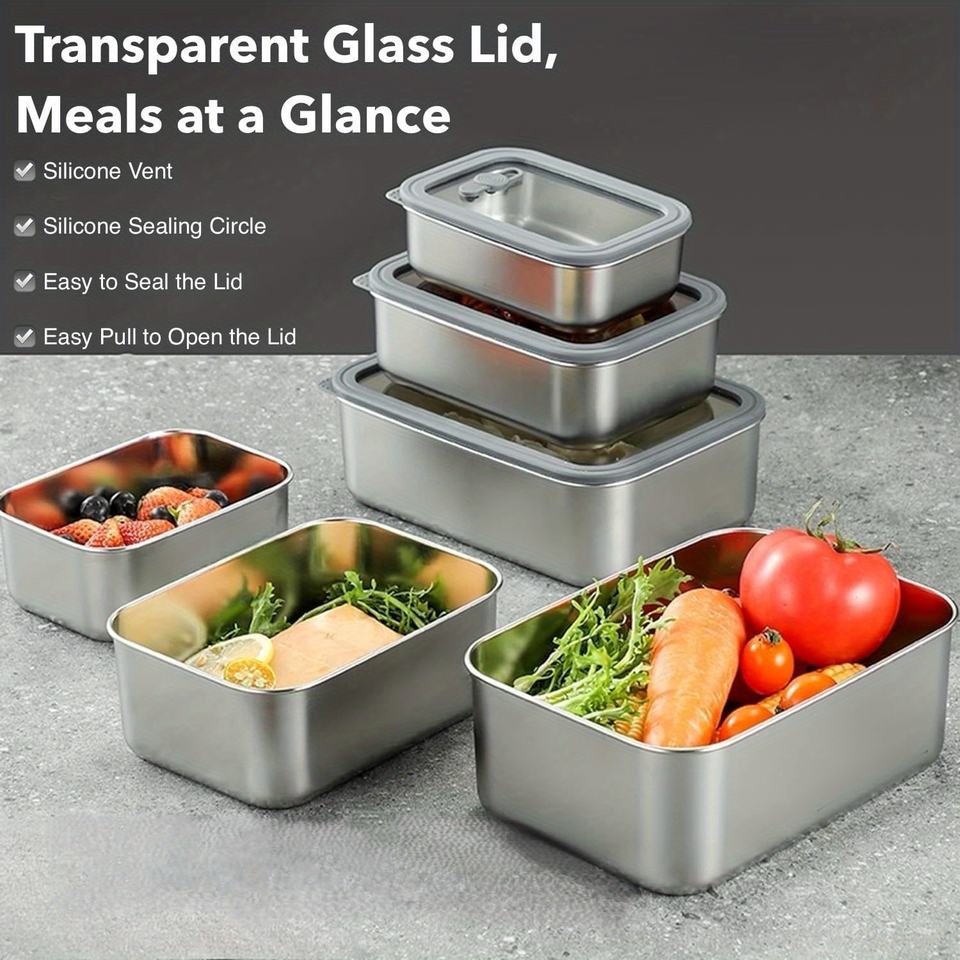 Airtight Stainless Steel Food Containers with Glass Lid Leakproof Freezer/Dishwasher/Microwave Safe Storage Boxes