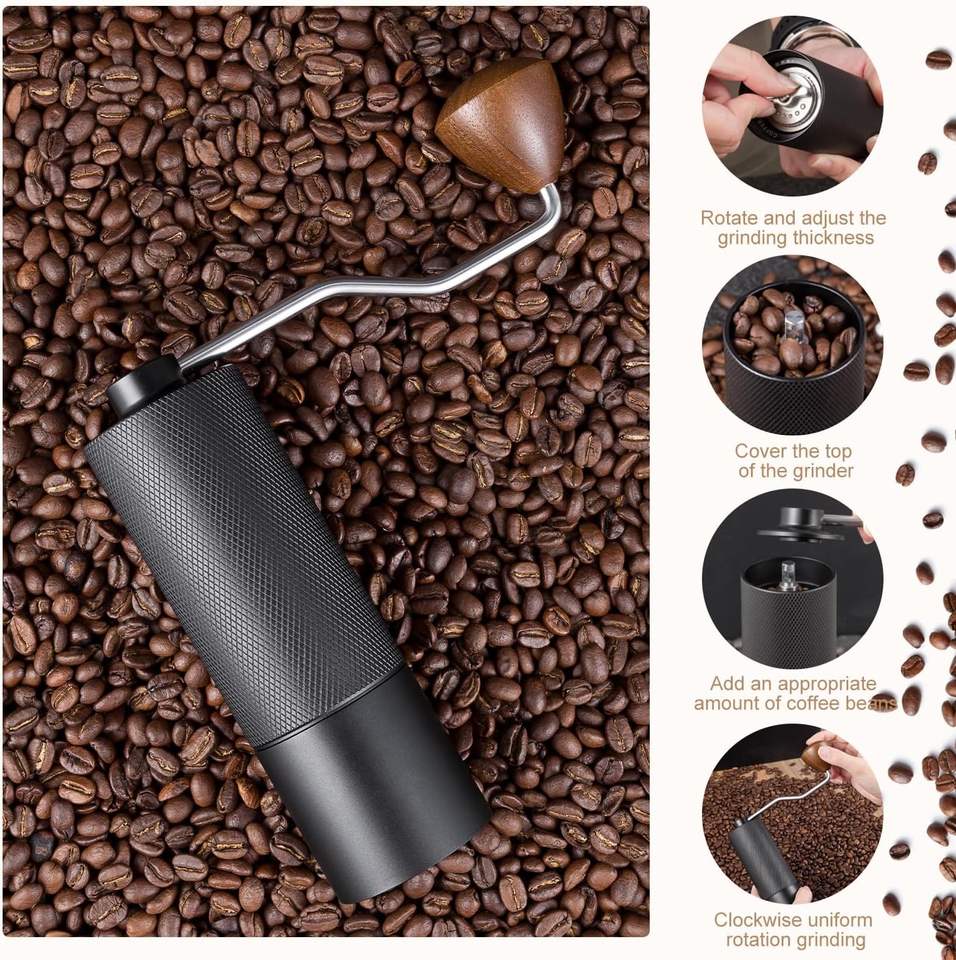 Stainless Steel Manual Coffee Grinder with Adjustable Internal Settings for Espresso, Drip Coffee, French Press - Handcrafted Gift