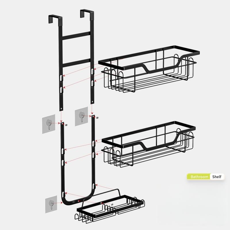 Hanging Shelf with Hooks and Adhesive Pads, Drill-Free Bathroom Storage Rack Shower Caddy