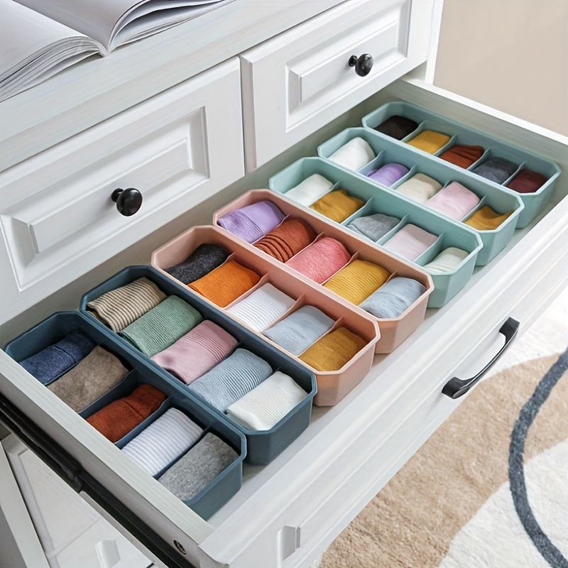 Multi-Compartment Sock Storage Box Space-Saving Plastic Underwear Organizer for Bedroom/Home/Dorm