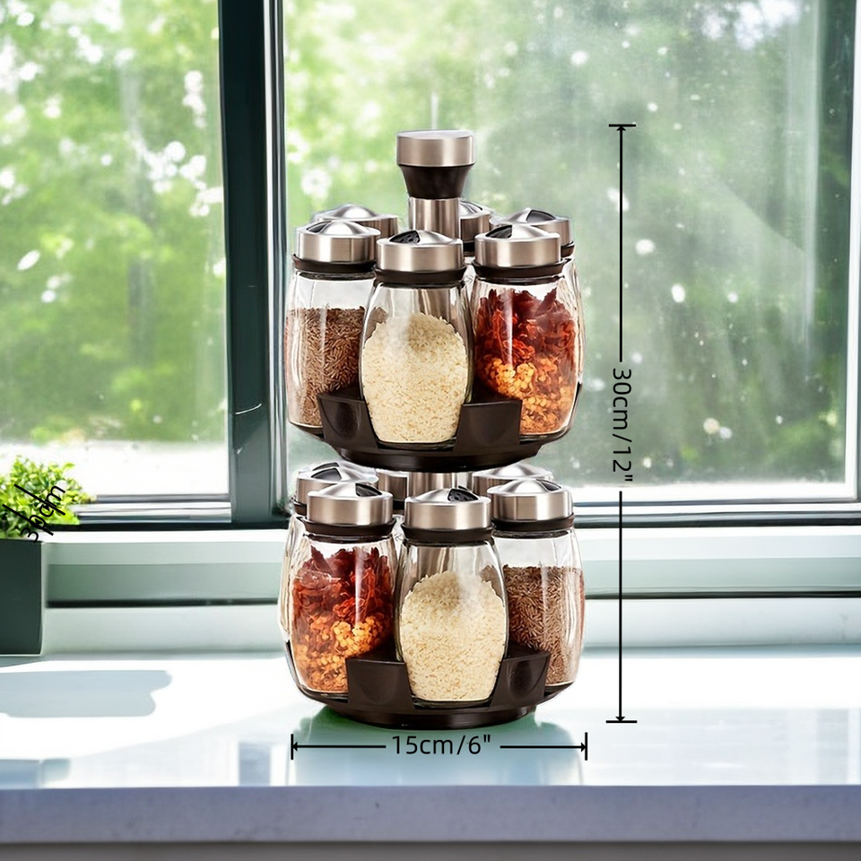 Revolving Spice Rack with 6 Jars Multifunctional Rotating Spice Organizer Kitchen Accessory