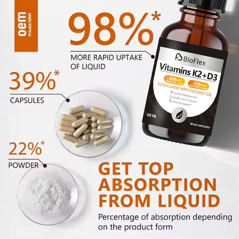 Private Label Vitamin D3 K2 10,000 IU MK7 Liquid Drops with Coconut Oil