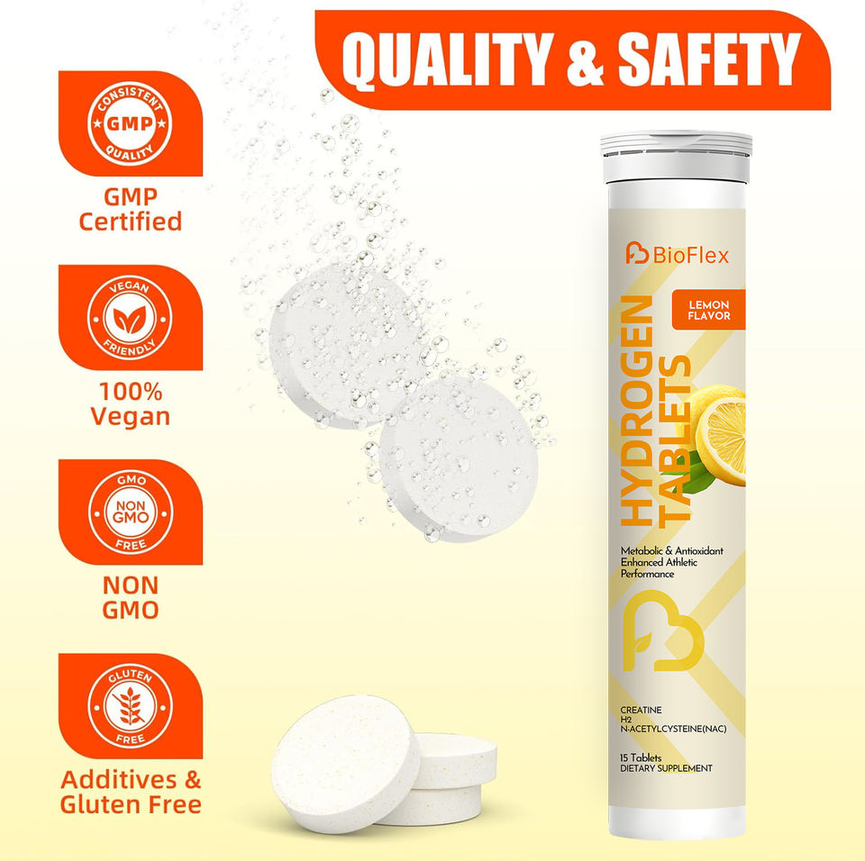 BioFlex OEM Private Label Natural Lemon Flavor 15 Tablets H2 Molecular Hydrogen Water Effervescent Tablets with Creatine & NAC