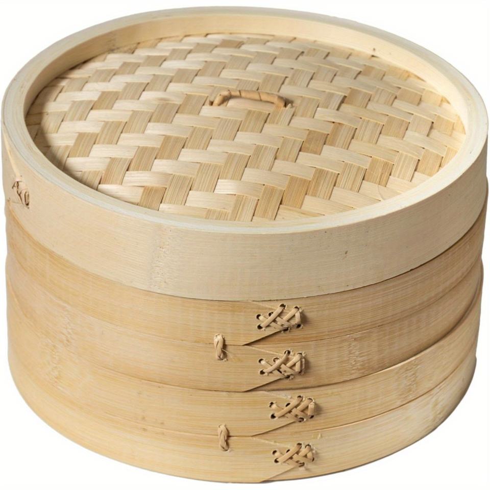 Bamboo Steamer Basket Set | 2 Tier Dumpling and Food Wood Steamer for Asian Cuisine